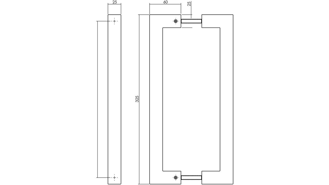 Deurgrepen vierkant 325x70x25mm hart op hart 300mm structuur zwart
