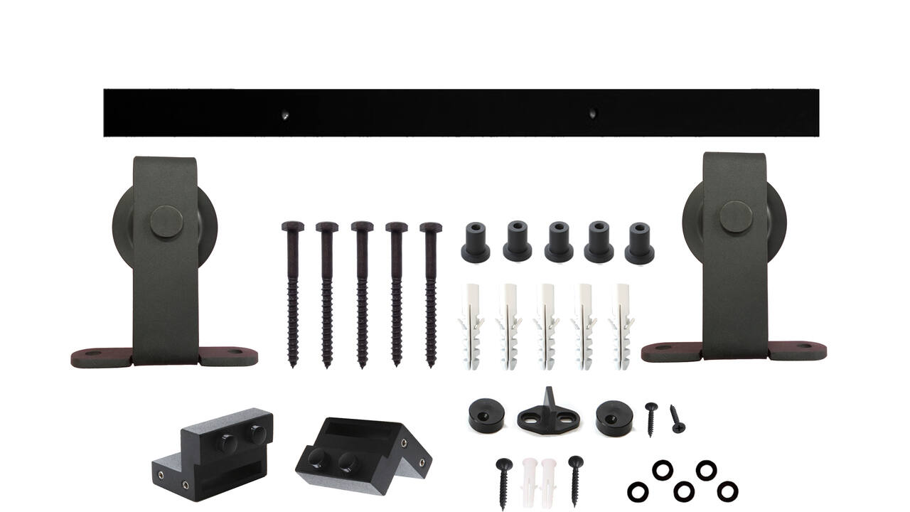 Schuifdeursysteem 2x1 meter met hangrollen recht top 130mm zwart