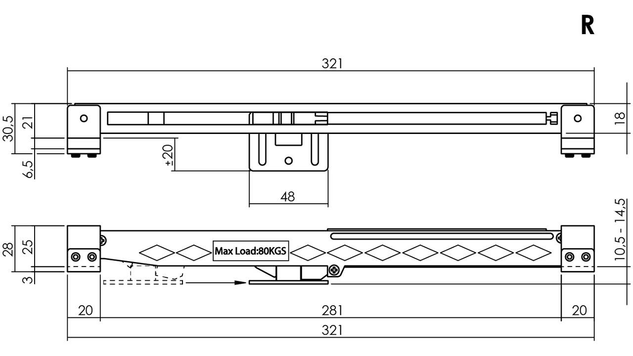 Sluitvertrager 3.0 railmontage universeel tbv schuifdeursysteem, zwart