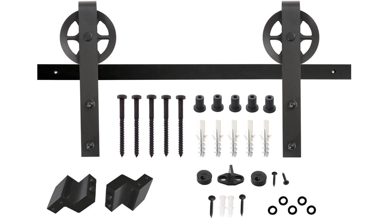 Schuifdeursysteem 2x1 meter met hangrollen spaakwiel 340mm zwart