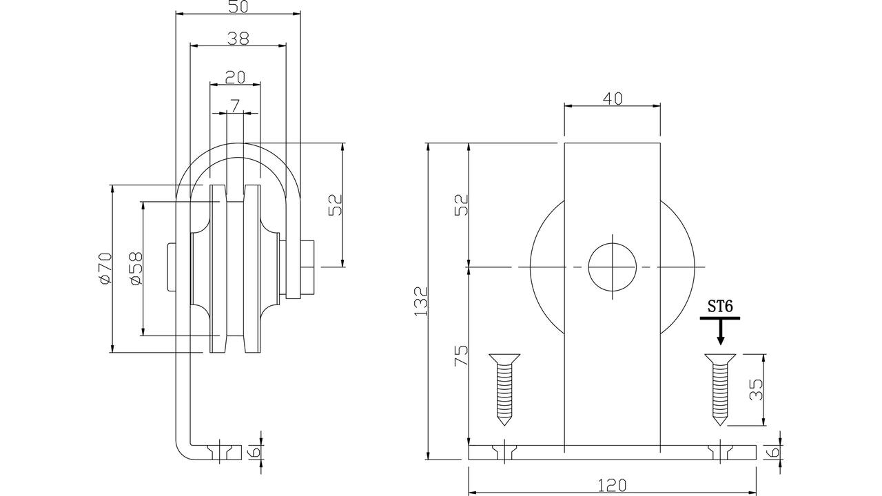 Set van 2 rollers recht top 130mm tbv schuifdeursysteem 450100 inclusief bevestiging zwart