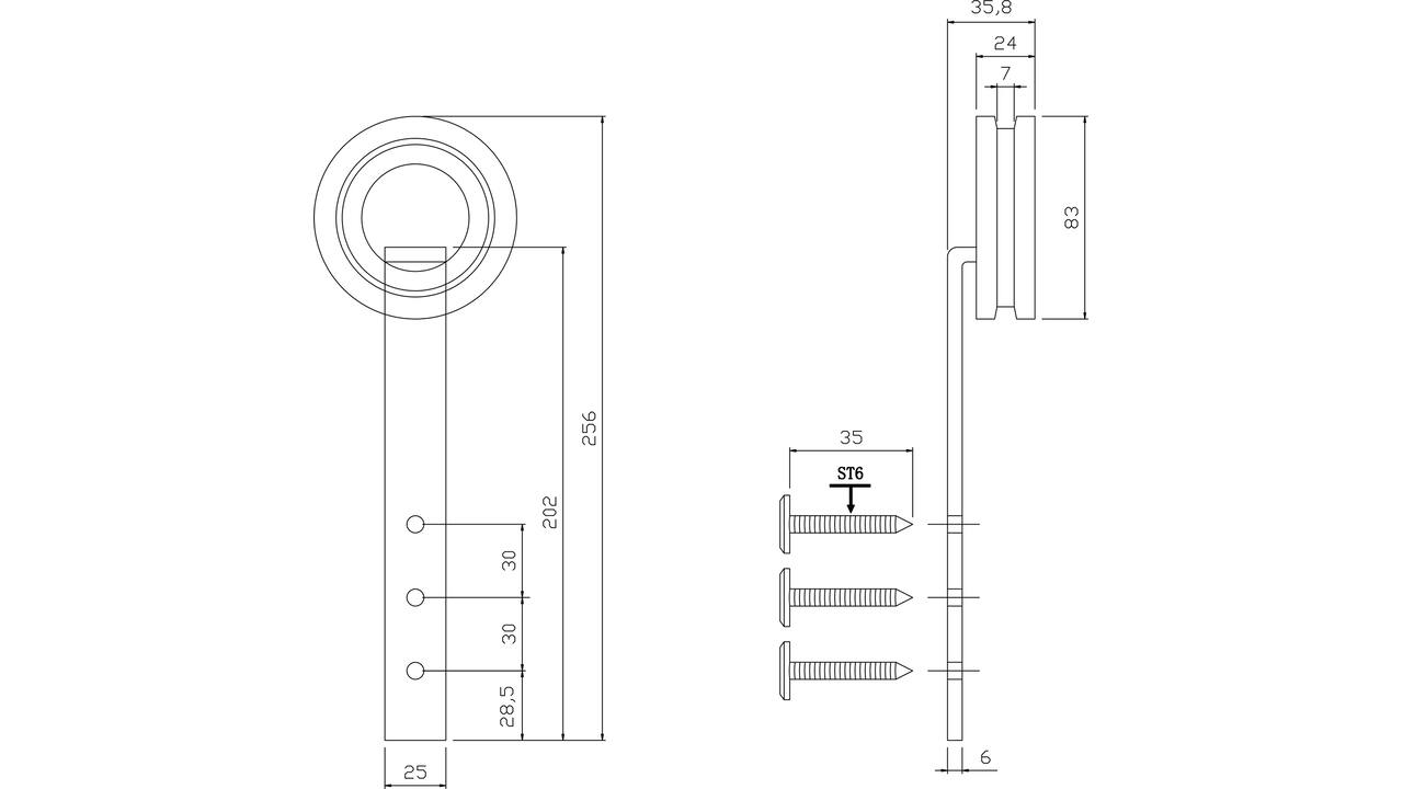 Set van 2 rollers open wiel 255mm tbv schuifdeursysteem 450123 inclusief bevestiging zwart