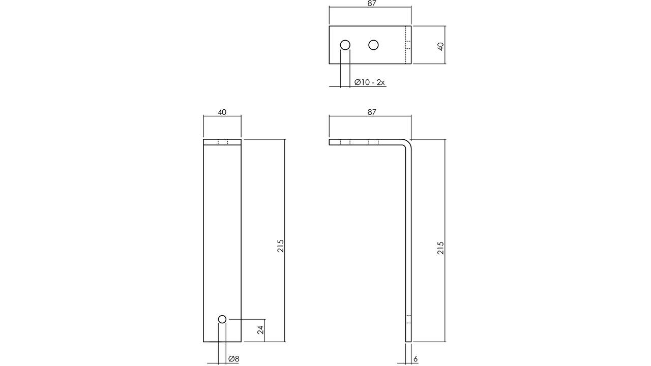 Set van 5 plafondbeugels 216mm tbv schuifdeursysteem zwart