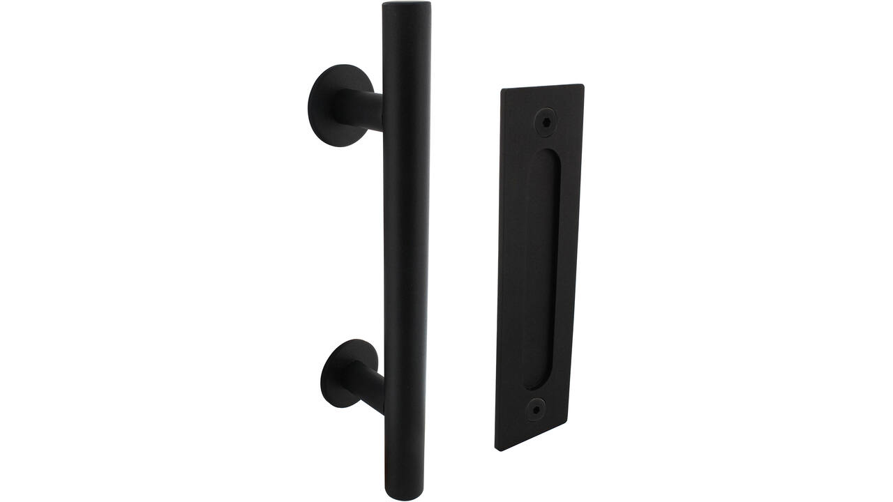 Deurgreep T-vorm ø25x305mm met schuifdeurkom 220x60mm zwart