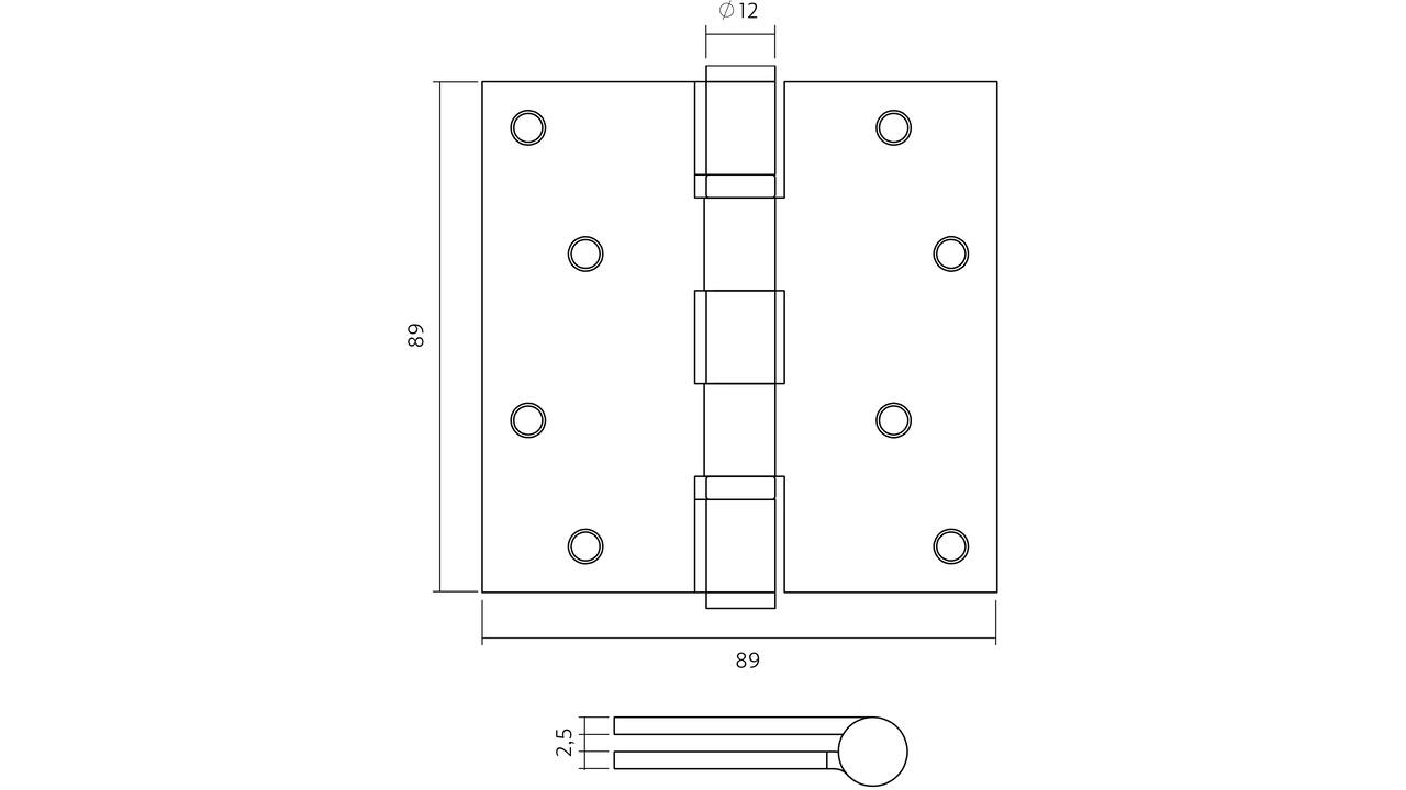 Kogellagerscharnier recht 3,5" (89x89x2,5mm) CE rvs zwart