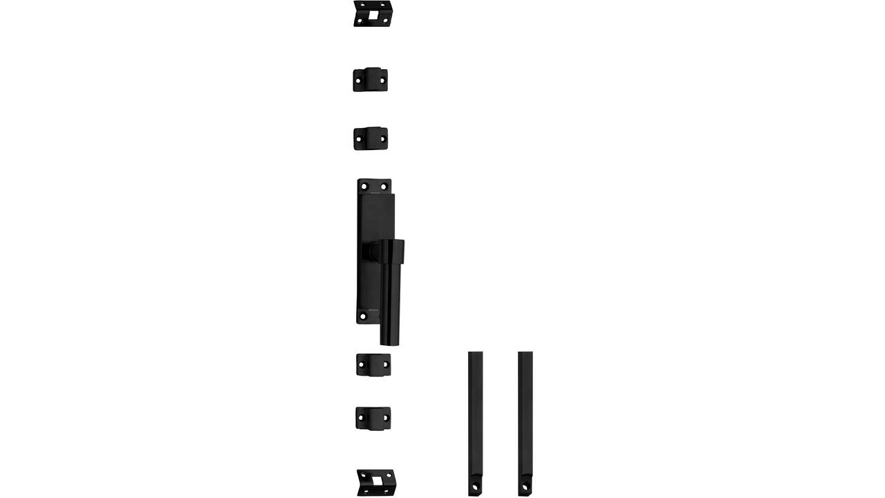 Set kruk-espagnolet rechts L-recht incl stangenset 2x 1245mm rvs zwart