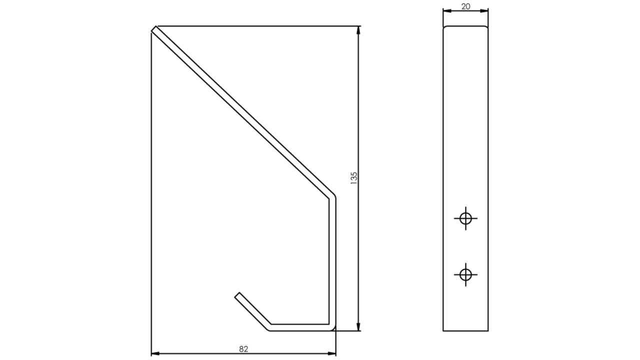 Kapstokhaak gebogen 140x80mm zwart