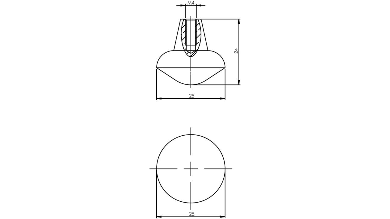 Meubelknop punt rond ø25mm zwart