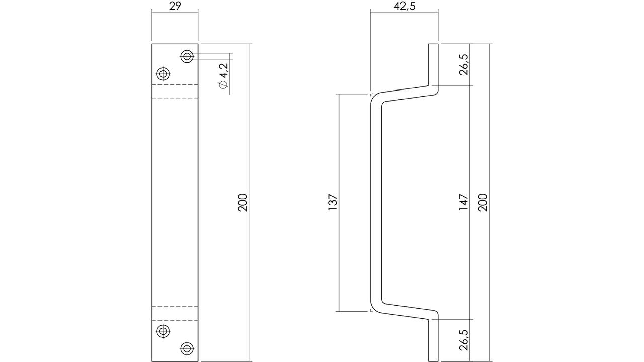 Handgreep profiel 200 x 29mm aluminium zwart