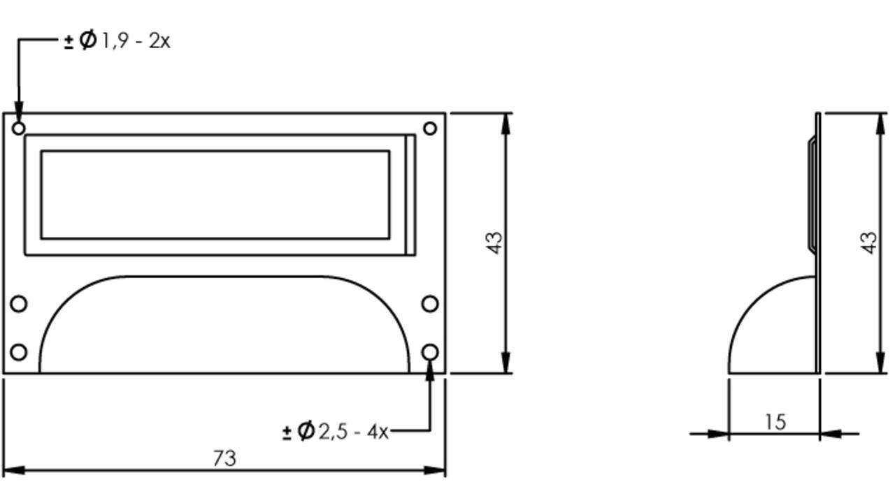 Etiketgreep 73 x 43mm zwart