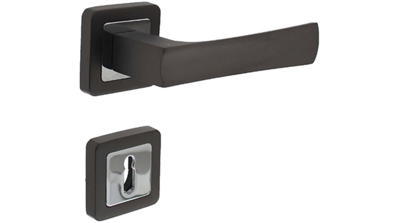 Deurkruk Candy op rozet verdekt 52x52x10mm met nokken en sleutelrozetten chroom/antraciet