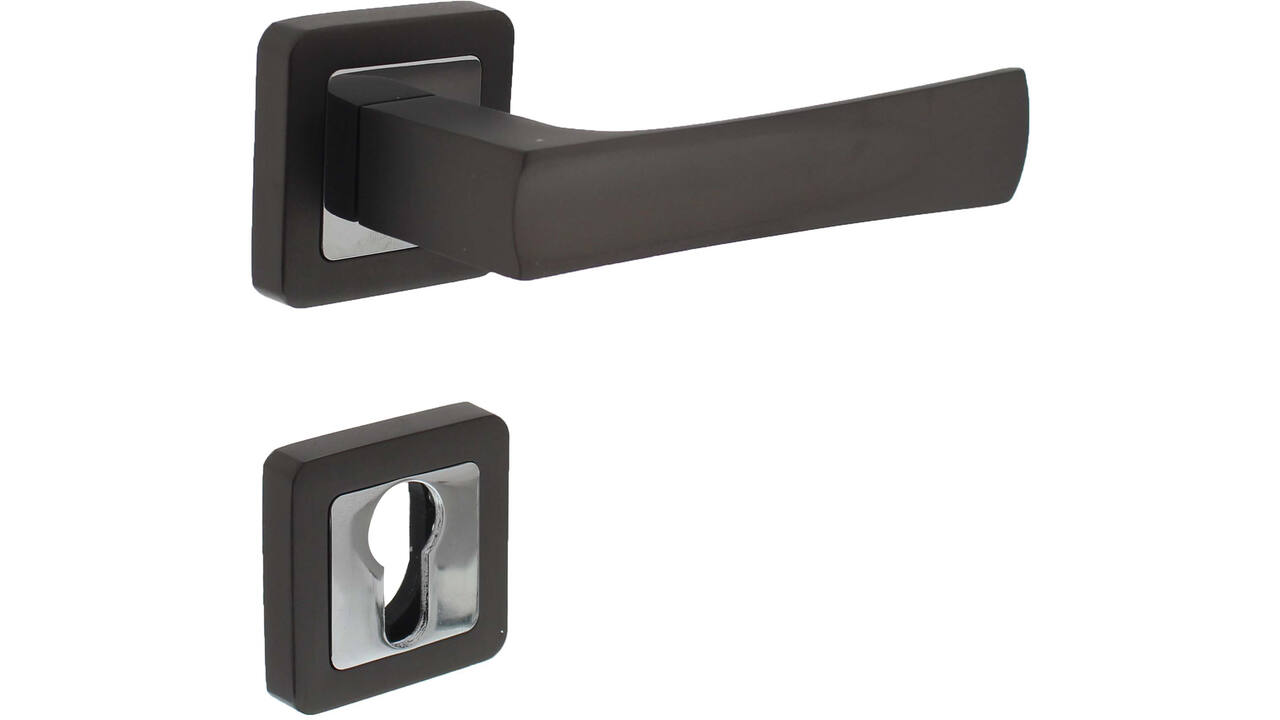 Deurkruk Candy op rozet verdekt 52x52x10mm met nokken en cilinderrozetten chroom/antraciet
