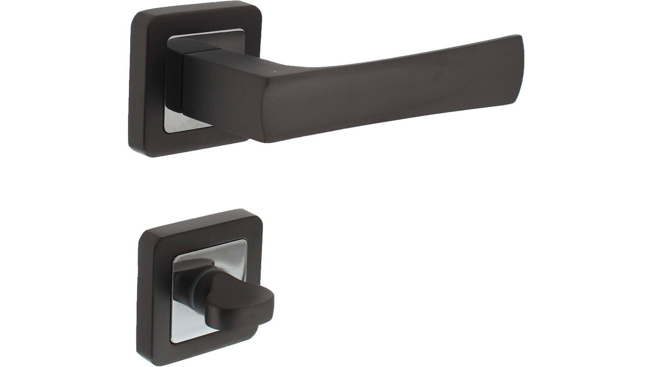 Deurkruk Candy op rozet verdekt 52x52x10mm met nokken en WC-sluiting met stift 8x8mm chroom/antraciet