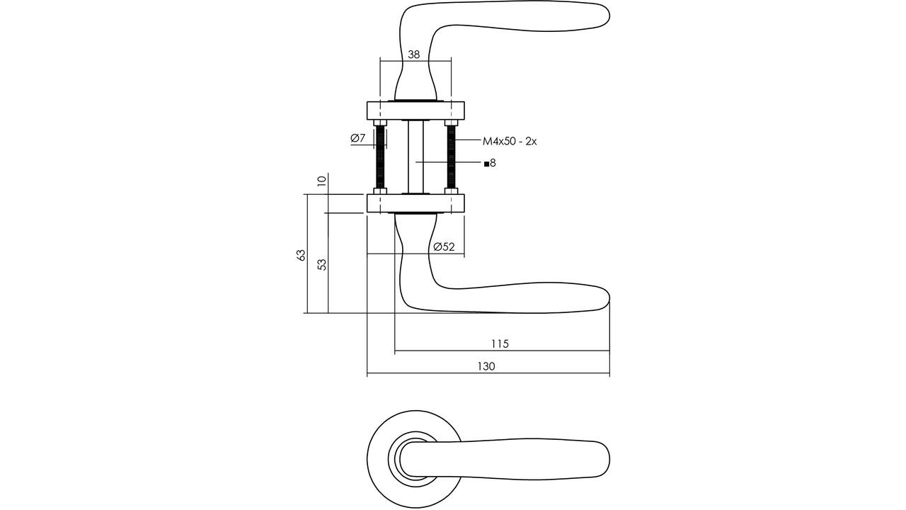 Deurkruk Bjorn op rozet verdekt ø52x10mm met nokken wit