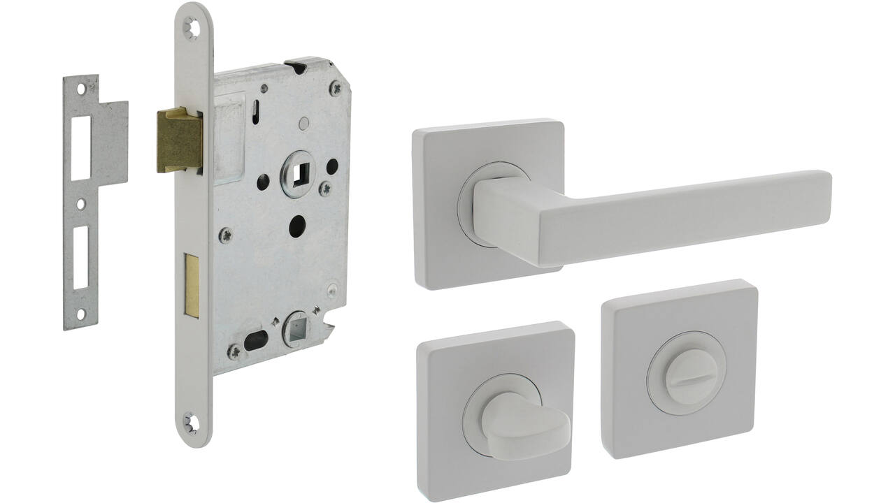 Set toiletslot 63/8mm wit met deurkruk Hera op rozet 55x55mm en WC-sluiting wit
