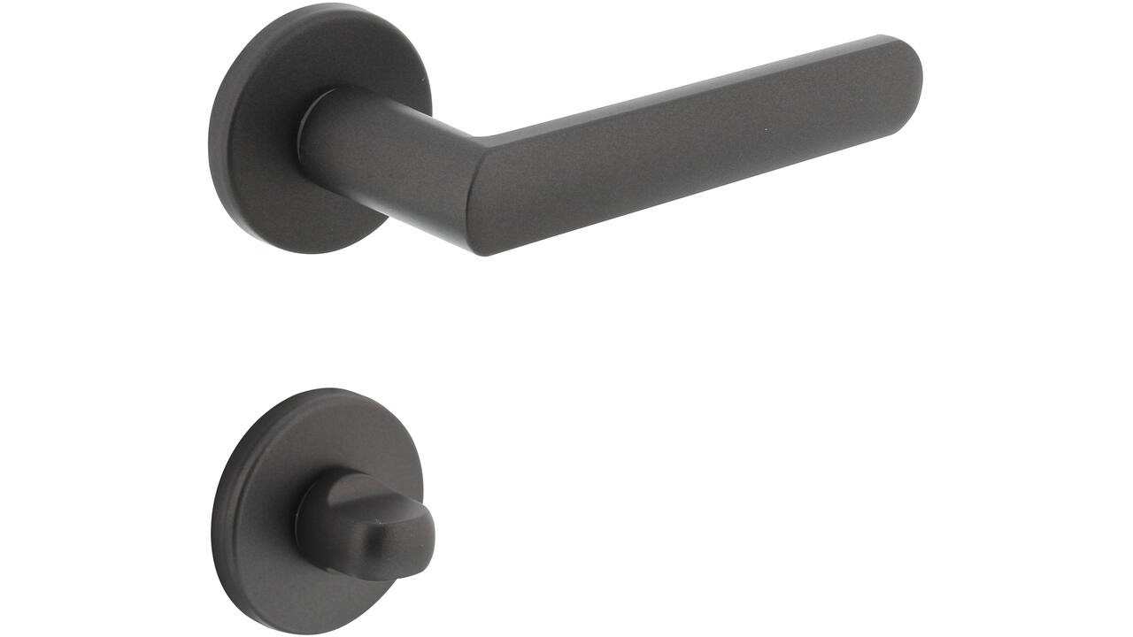 Deurkruk Sora met rozet verdekt ø51x5mm met nokken en WC-sluiting met stift 8x8mm grijs