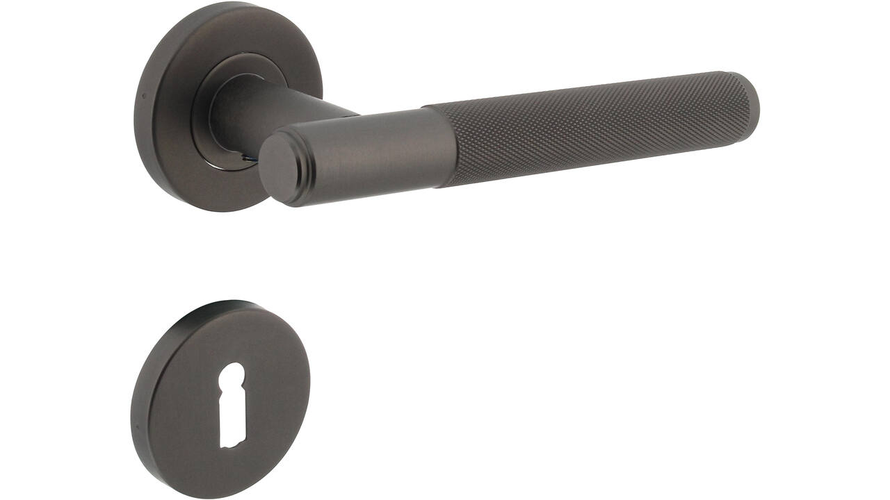 Deurkruk Rombo op rozet verdekt ø53x8mm met nokken en sleutelrozetten antraciet grijs