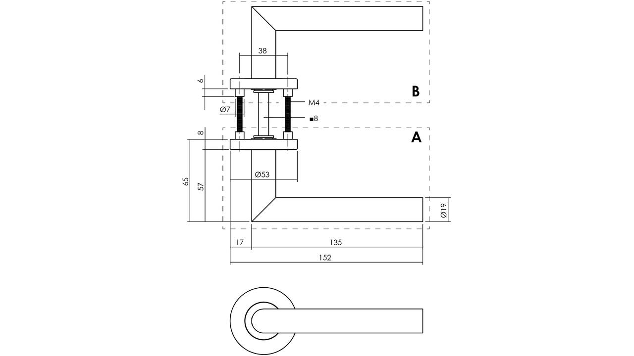 Gatdeel rechts Jura op rozet verdekt ø53x8mm met nokken antraciet grijs