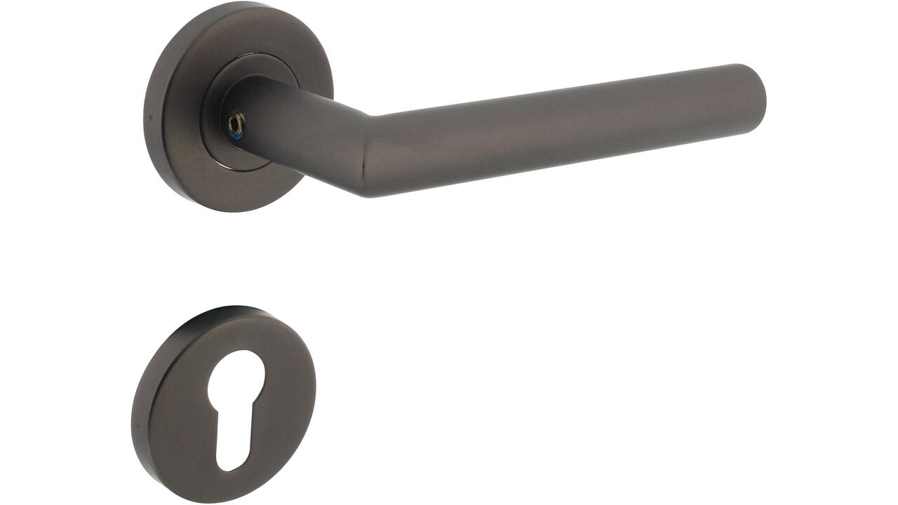 Deurkruk Jura op rozet verdekt ø53x8mm met nokken en cilinderrozetten antraciet grijs