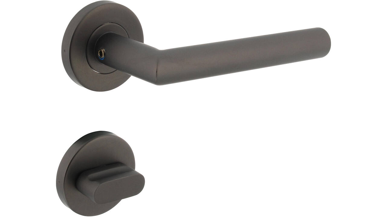 Deurkruk Jura op rozet verdekt ø53x8mm met nokken en WC-sluiting met stift 8x8mm antraciet grijs