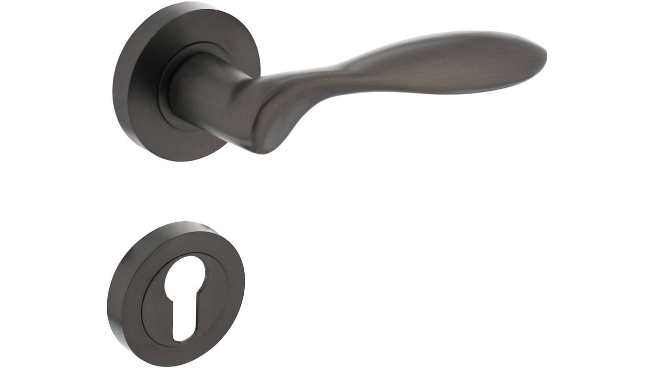 Deurkruk George op rozet verdekt ø52x10mm met nokken en cilinderrozetten antraciet grijs