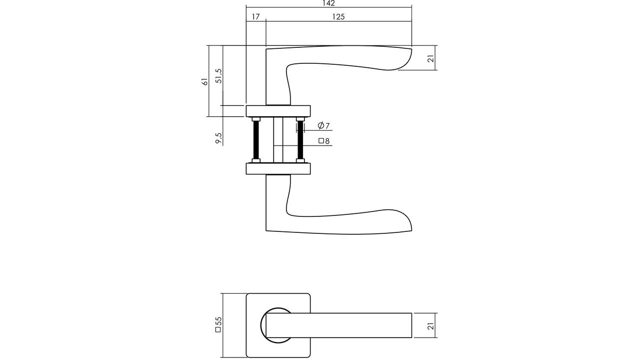 Gatdeel rechts Minos op rozet verdekt 55x55x10mm met nokken antraciet grijs