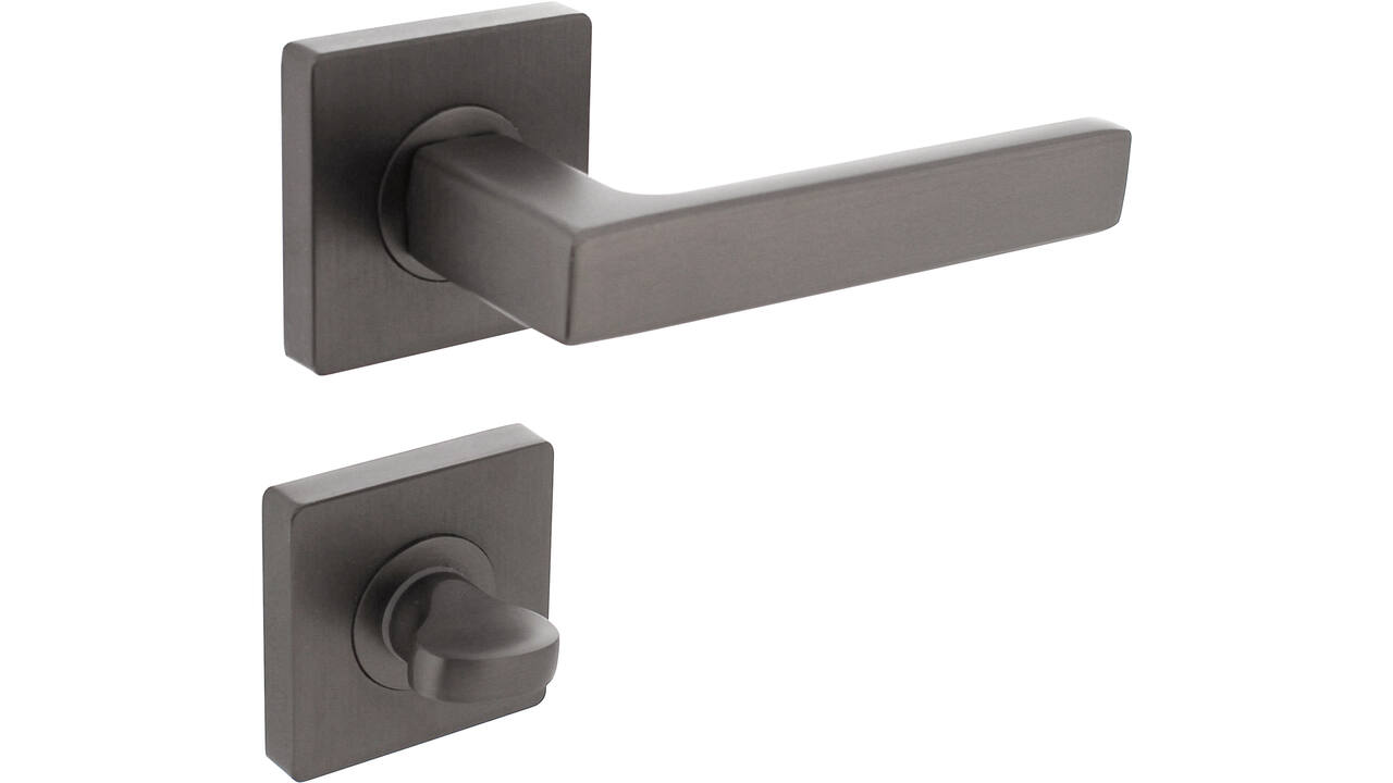 Deurkruk Hera op rozet verdekt 55x55x10mm met nokken en WC-sluiting met stift 8x8mm antraciet grijs