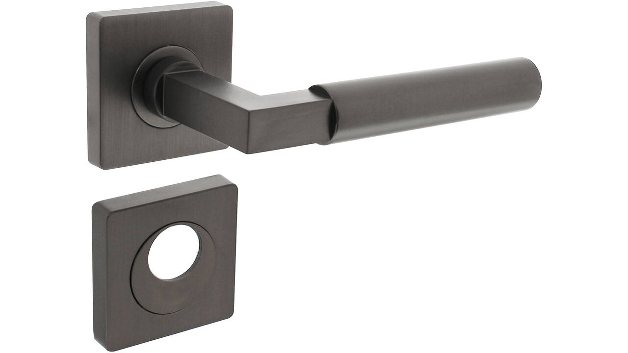 Deurkruk Baustil op rozet verdekt 55x55x10mm met nokken en rondcilinderrozetten antraciet grijs