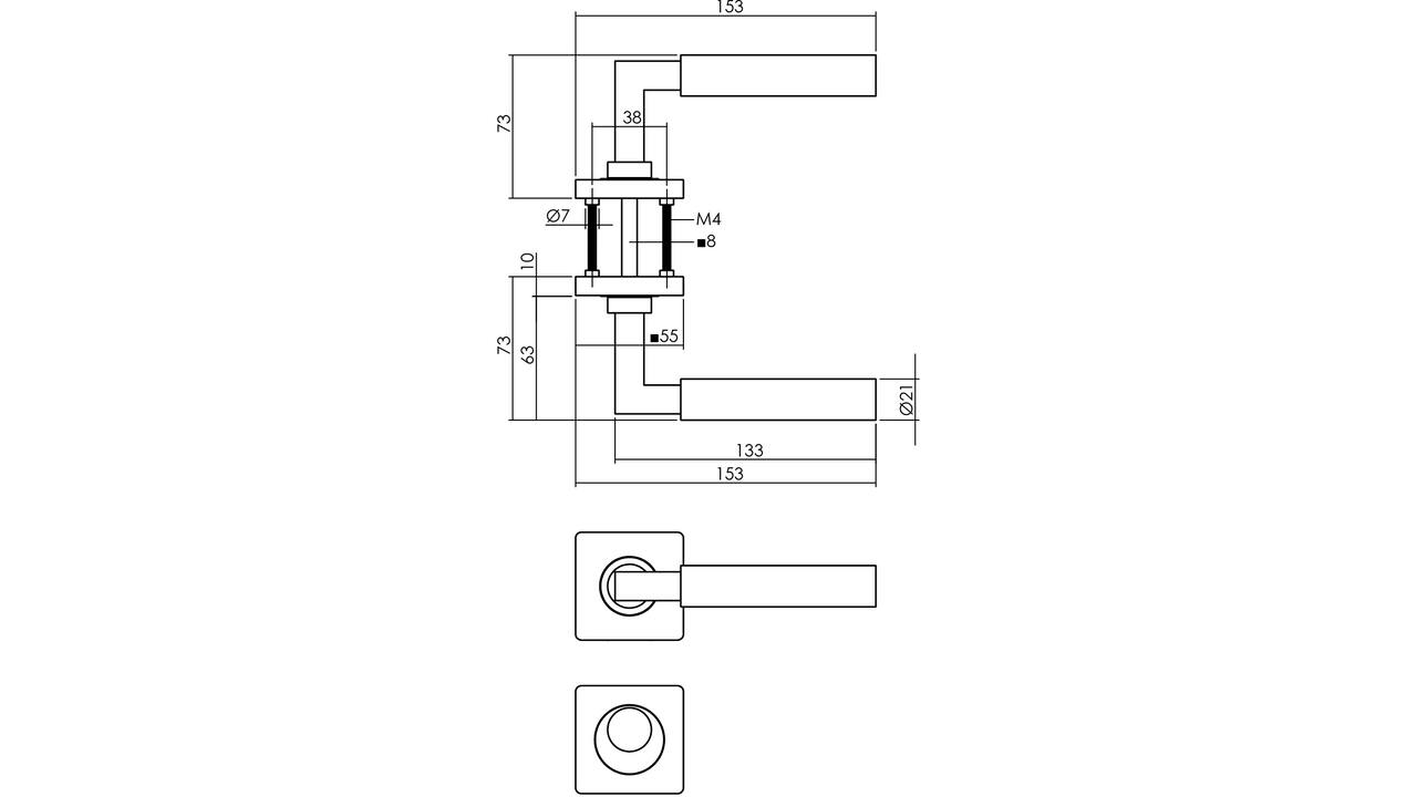 Deurkruk Baustil op rozet verdekt 55x55x10mm met nokken en rondcilinderrozetten antraciet grijs