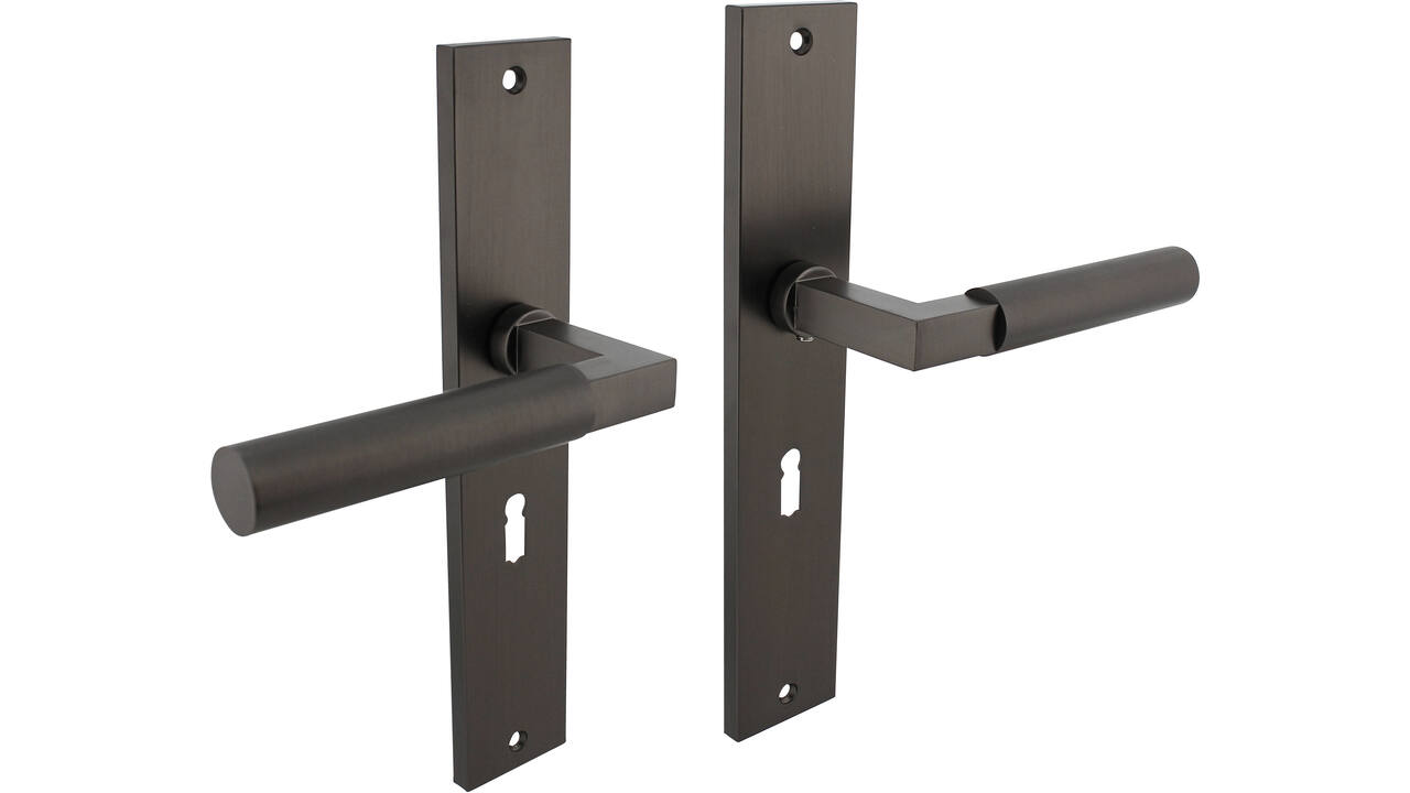 Deurkruk Baustil op schild rechthoekig 245x45mm sleutelgat 56mm antraciet grijs