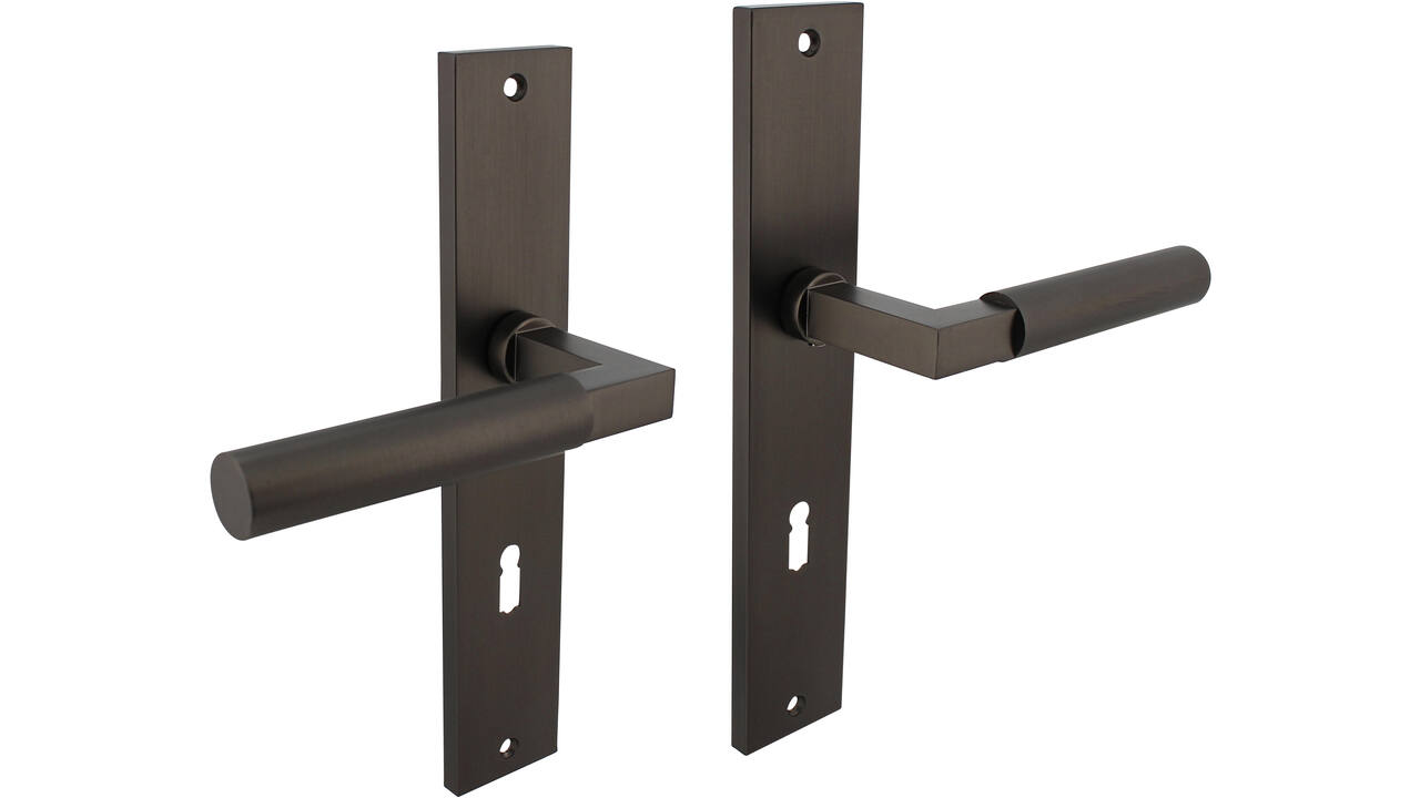 Deurkruk Baustil op schild rechthoekig 245x45mm sleutelgat 72mm antraciet grijs