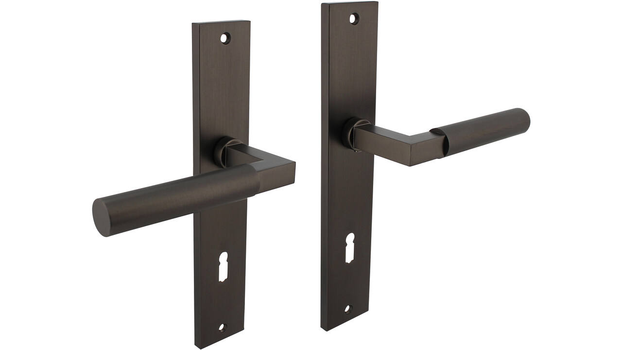Deurkruk Baustil op schild rechthoekig 245x45mm sleutelgat 78mm antraciet grijs
