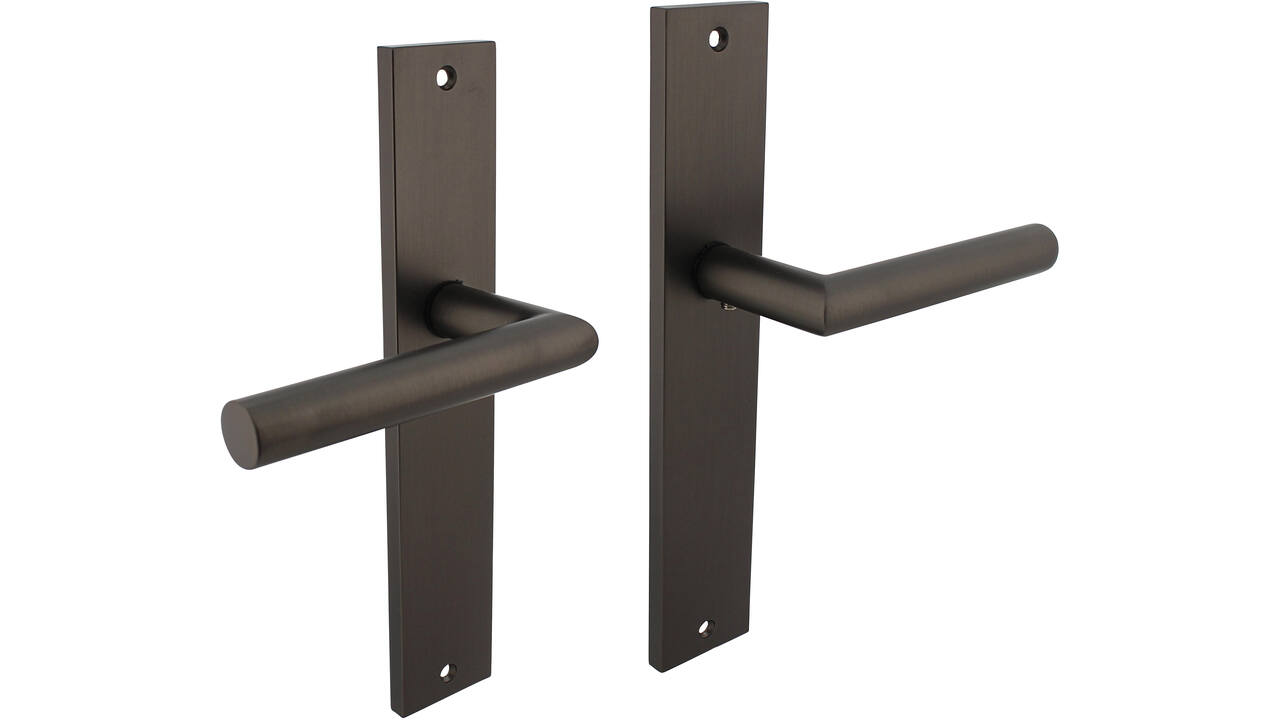 Deurkruk Bastian op schild rechthoekig 245x45mm blind antraciet grijs