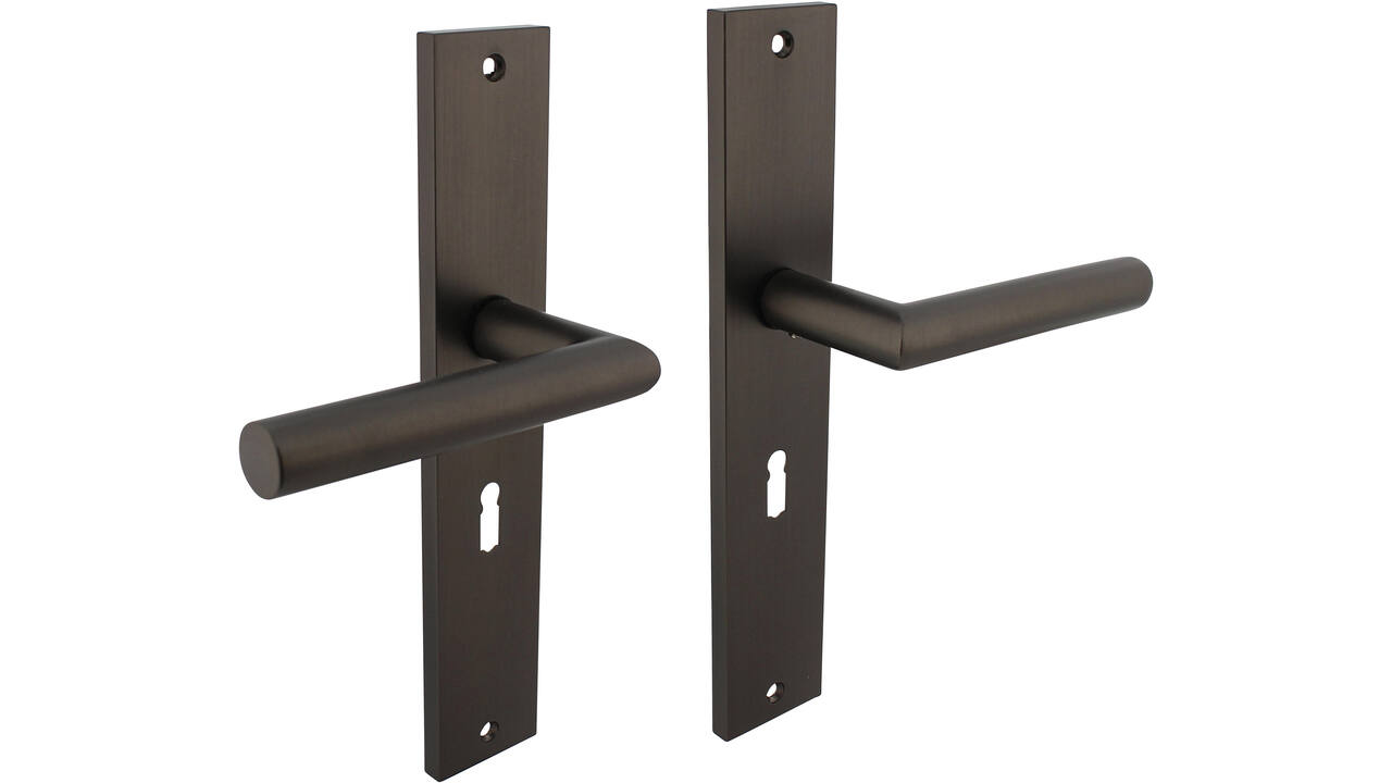 Deurkruk Bastian op schild rechthoekig 245x45mm sleutelgat 56mm antraciet grijs
