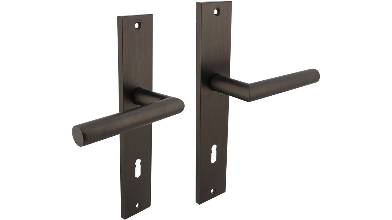 Deurkruk Bastian op schild rechthoekig 245x45mm sleutelgat 78mm antraciet grijs