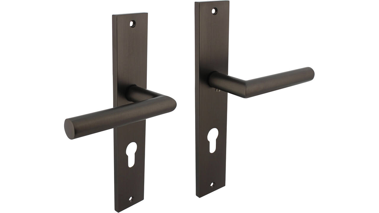 Deurkruk Bastian op schild rechthoekig 245x45mm profielcilindergat 72mm antraciet grijs
