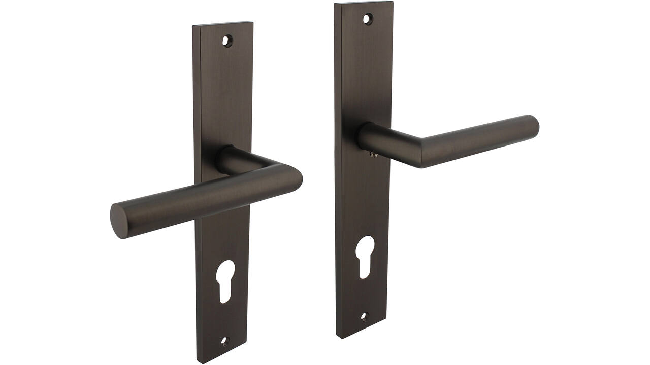 Deurkruk Bastian op schild rechthoekig 245x45mm profielcilindergat 78mm antraciet grijs
