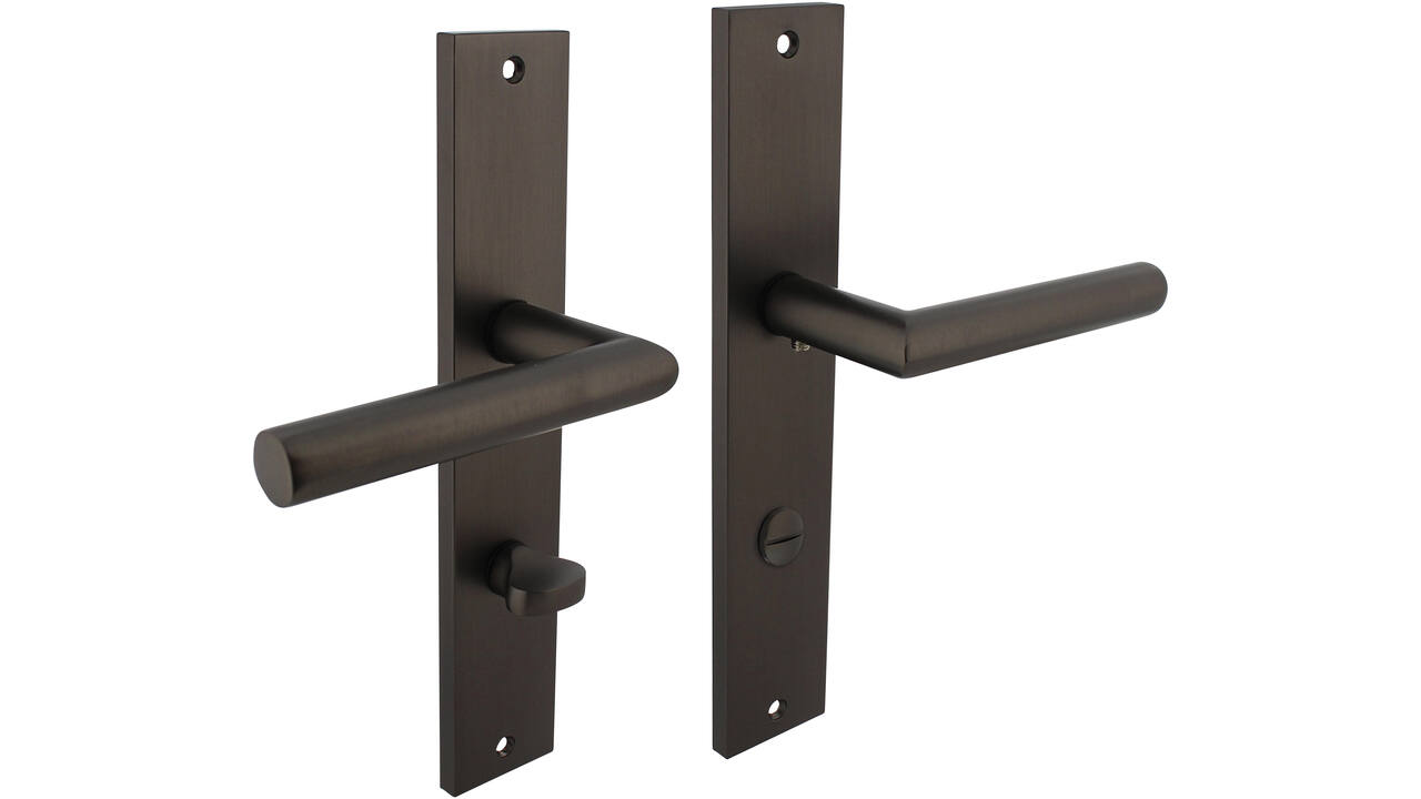 Deurkruk Bastian op schild rechthoekig 245x45mm wc 78/7mm antraciet grijs
