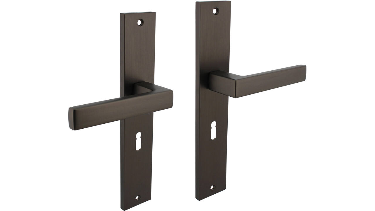 Deurkruk Hera op schild rechthoekig 245x45mm sleutelgat 56mm antraciet grijs