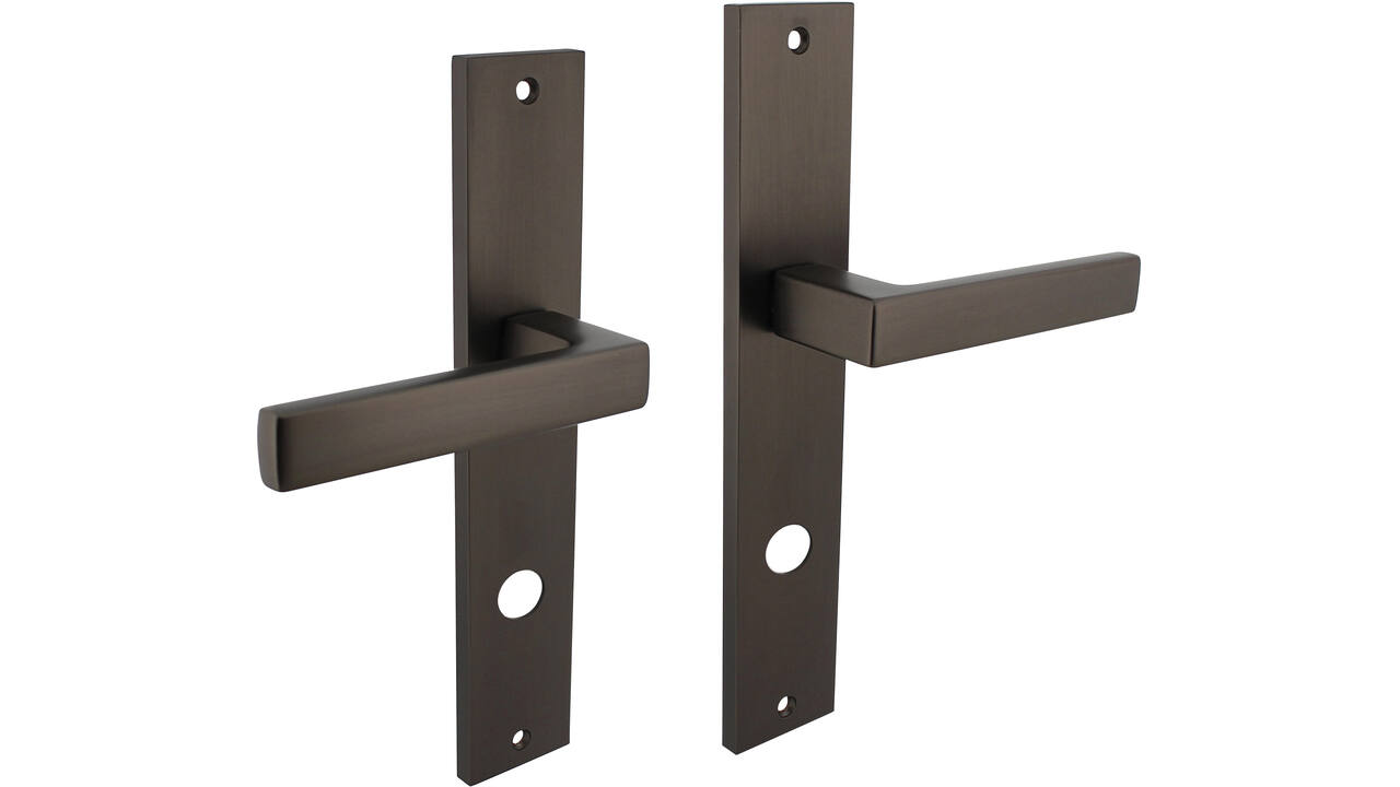 Deurkruk Hera op schild rechthoekig 245x45mm rondcilindergat 78mm antraciet grijs