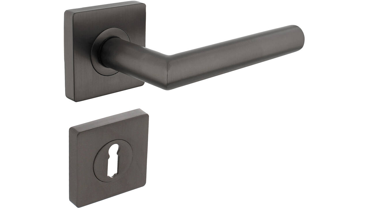 Deurkruk Bastian op rozet verdekt 55x55x10mm met nokken en sleutelrozetten antraciet grijs