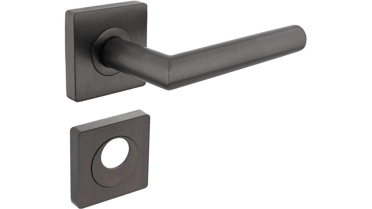 Deurkruk Bastian op rozet verdekt 55x55x10mm met nokken en rondcilinderrozetten antraciet grijs