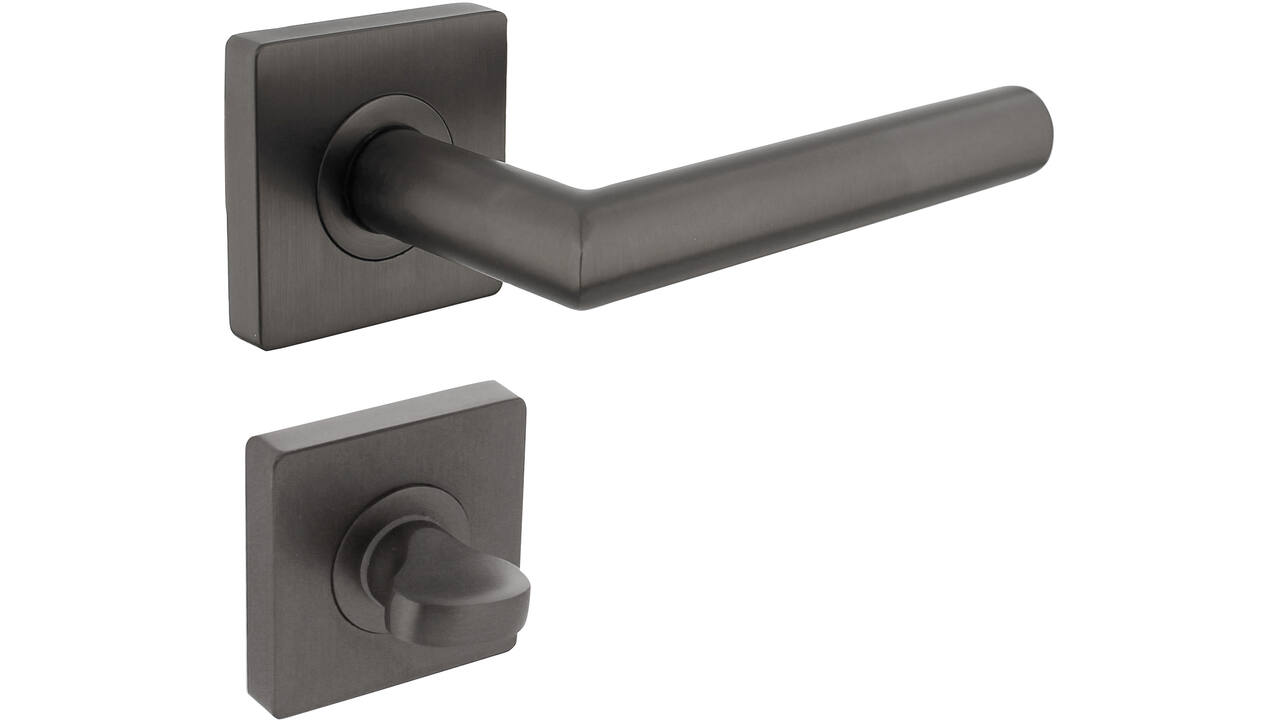 Deurkruk Bastian op rozet verdekt 55x55x10mm met nokken en WC-sluiting met stift 7x7mm antraciet grijs