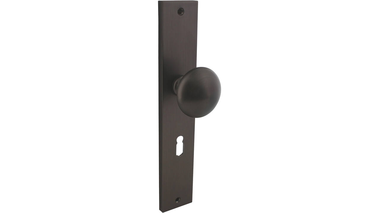 Knopschild rechthoekig 245x45x8mm met vaste knop paddenstoel en wisselstift sleutelgat 56mm antraciet grijs