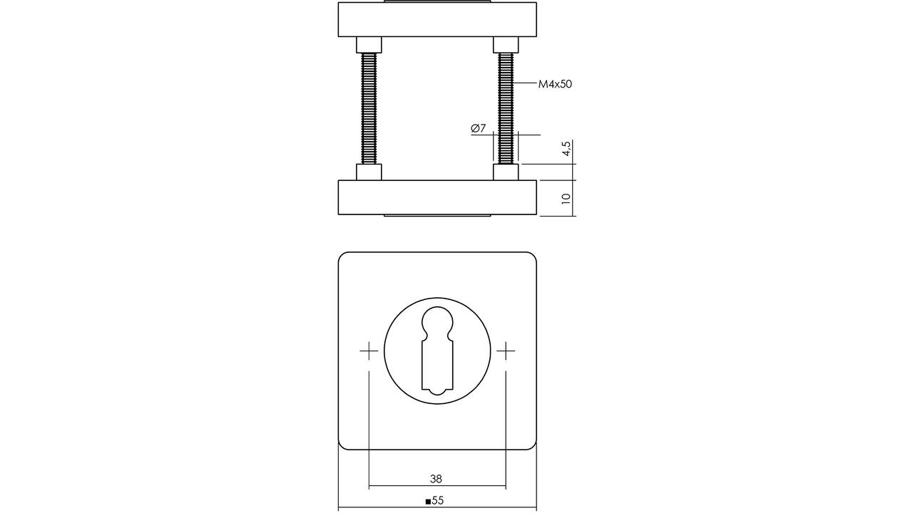Sleutelrozetten verdekt 55x55x10mm met nokken antraciet grijs