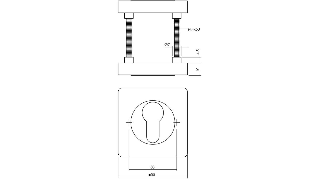 Cilinderrozetten verdekt 55x55x10mm met nokken antraciet grijs