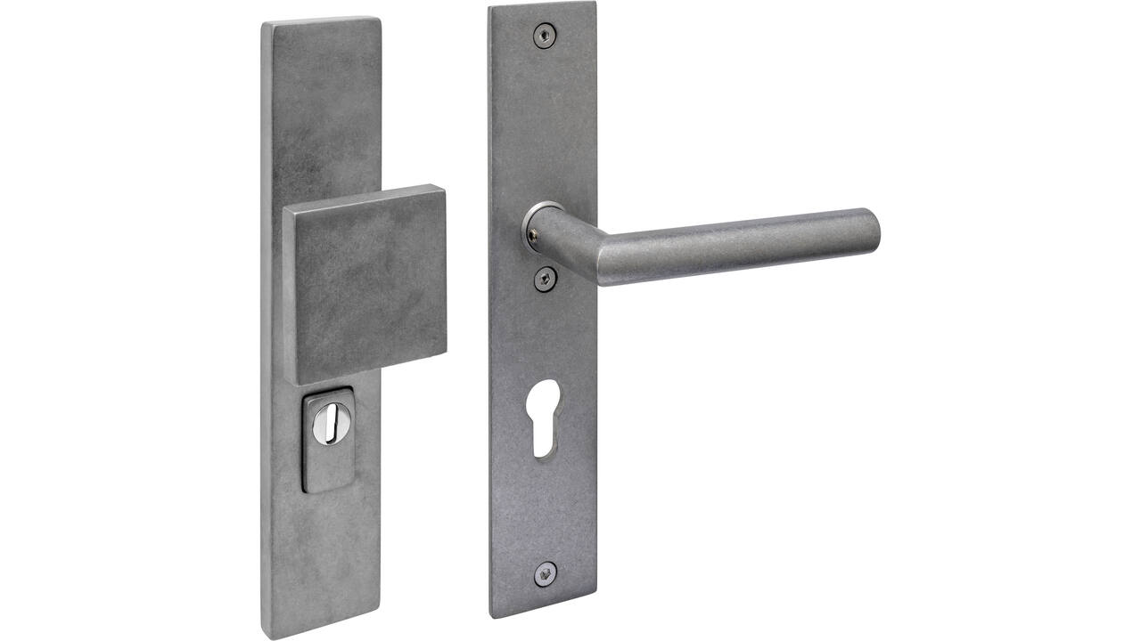 SKG3 veiligheidsbeslag rechthoekig 250x50mm greep/kruk Jura profielcilindergat 72mm met kerntrekbeveiliging rvs getrommeld