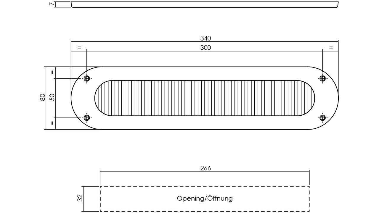 Tochtwering ovaal 340x80mm rvs getrommeld