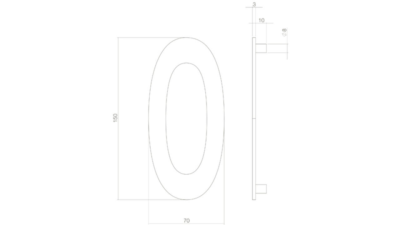 Huisnummer 0 150mm rvs getrommeld