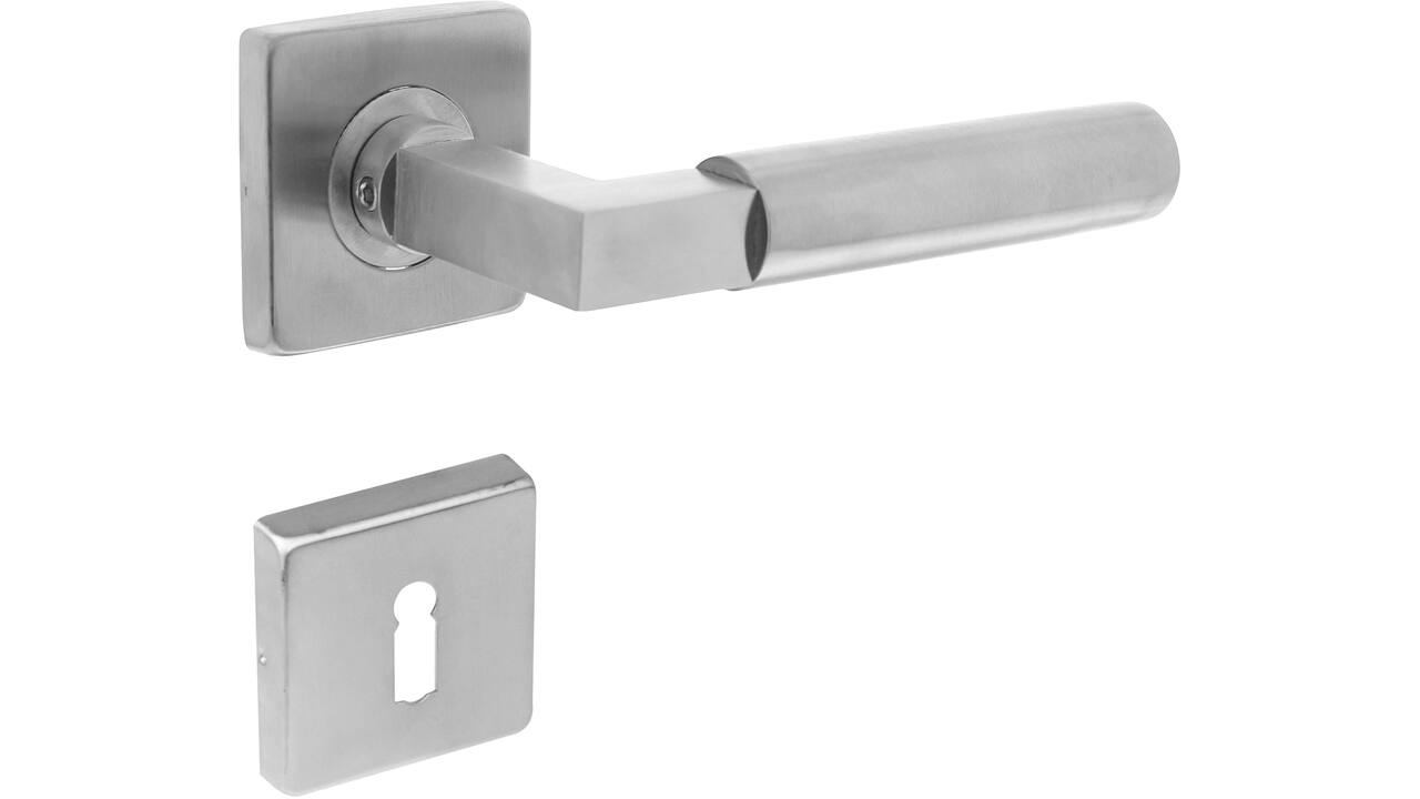 Deurkruk Baustil op rozet verdekt 53x53x8mm met nokken en sleutelrozetten rvs